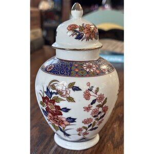 Vintage Japanese Porcelain Ginger Jar Vase w/Lid Hand Painted Floral Design